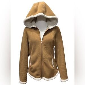 Faded Glory Camel Hooded Teddy Jacket with White Sherpa Trim